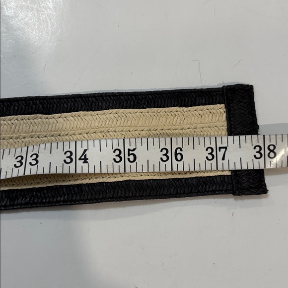 ZARA Woven Belt Black Cream Wide Stretch Statement Buckle Classic Chic - Picture 7 of 15